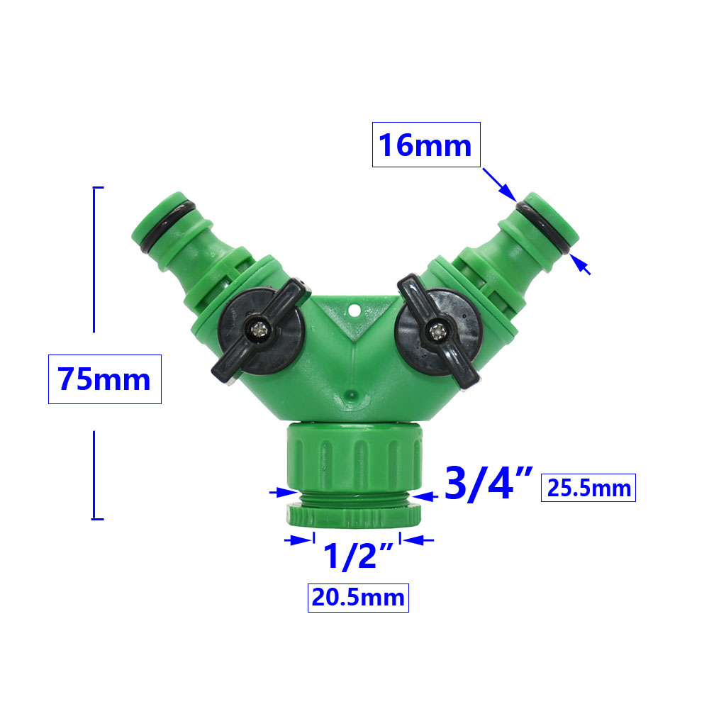 Garden Hose 2-Way Tap Hose Water Splitter Female 1/2 3/4" Thread Y Irrigation Valve Quick Connector Fittings For Faucets