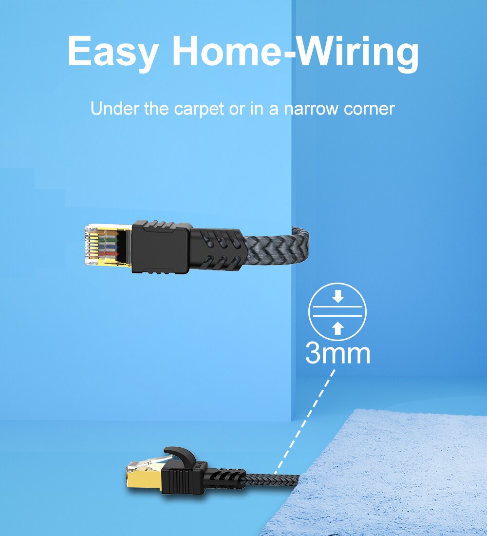 Cat7 SFTP RJ45 Network Cable Ethernet Cable Strong Nylon Braided Internet Wire for Laptop Router Computer