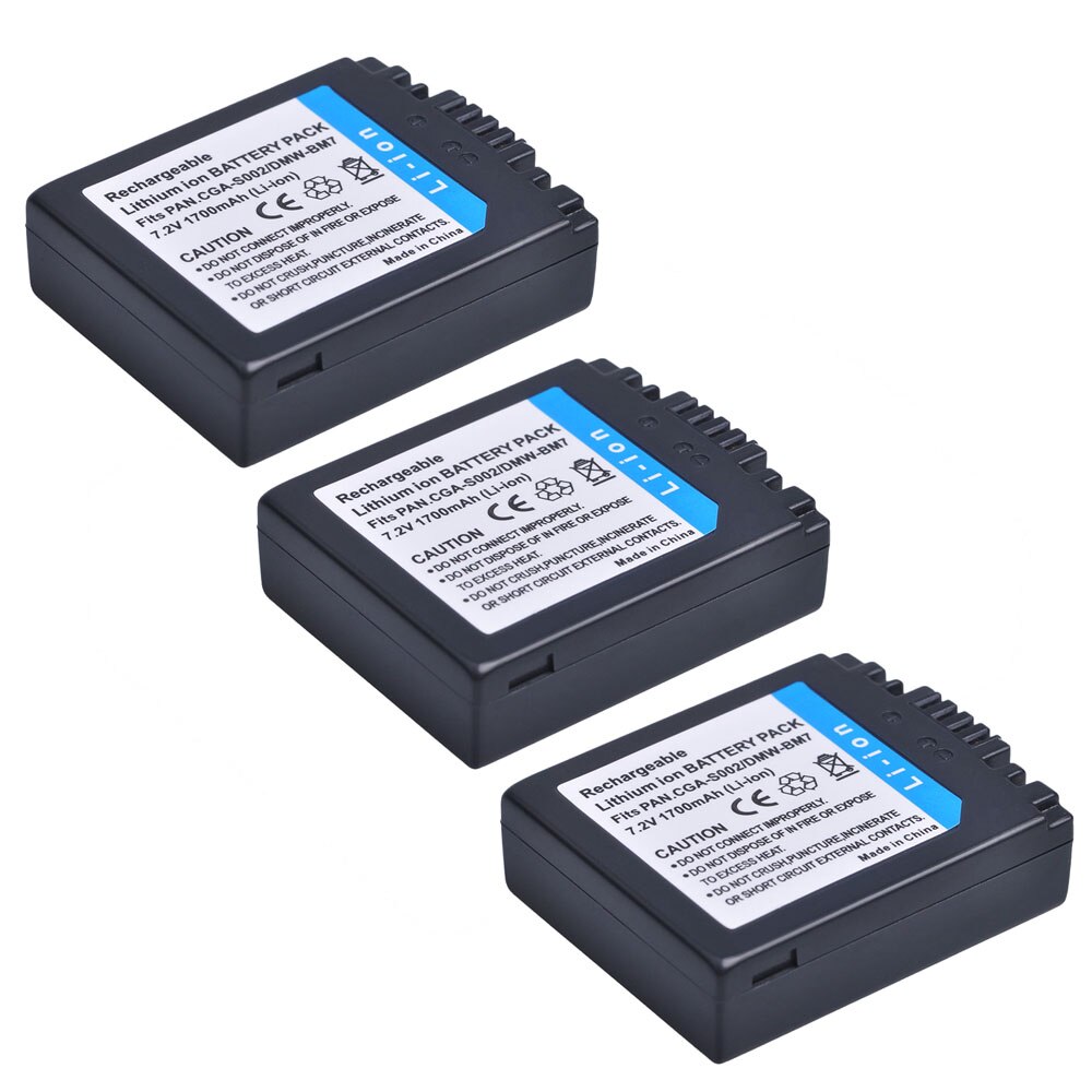 1700mAh CGA-S002 CGA-S002A CGA-S002E DMW-BM7 Li-ion Batterie pour Panasonic Lumix DMC-FZ1 FZ2 FZ3 FZ4 FZ5 FZ10 FZ15 FZ20 Caméra: 3 Batteries