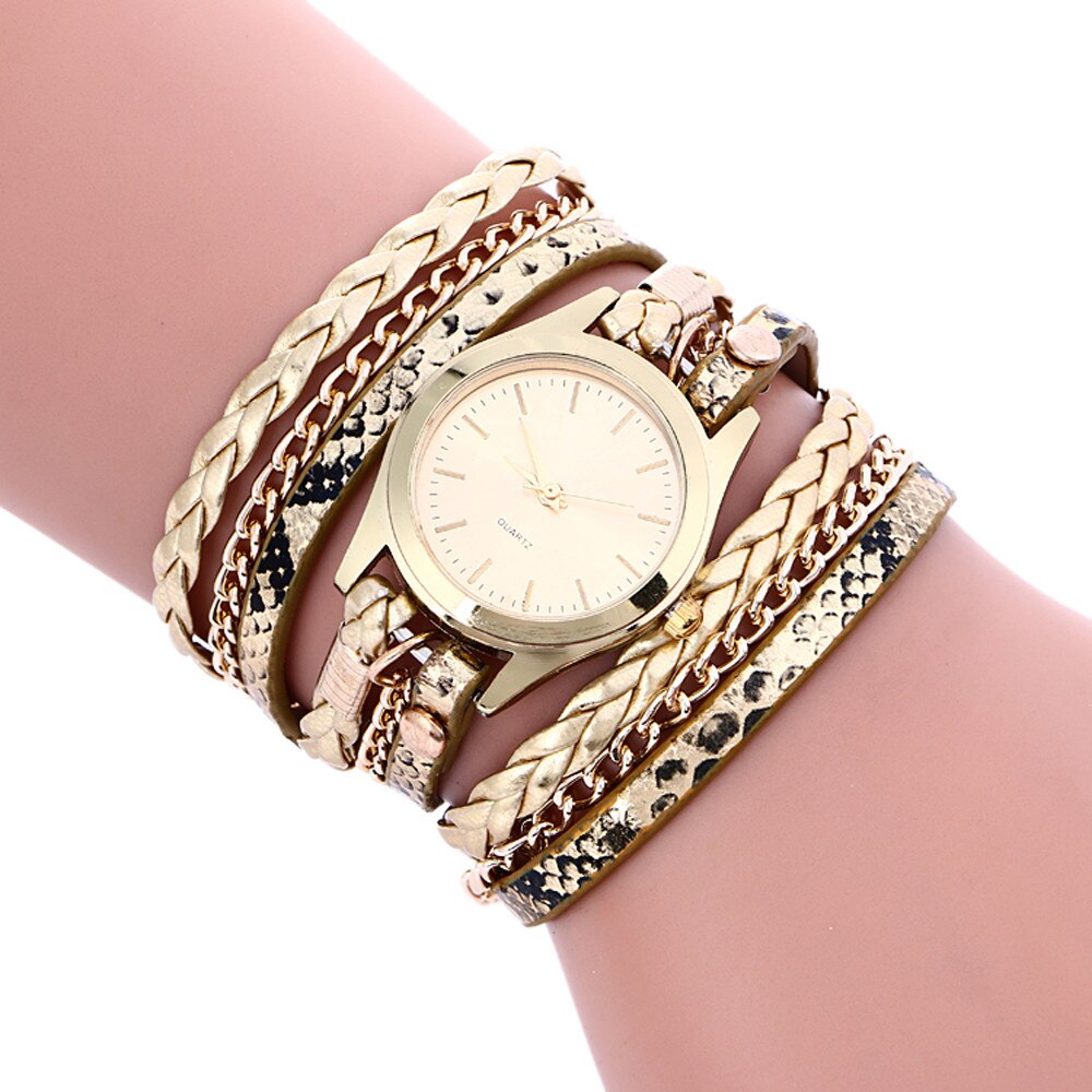 Ladies Weave Leather Bohemian Bracelet Watches Dress Woman Casual Quartz Wrist Watch часв женские наручные: Gold