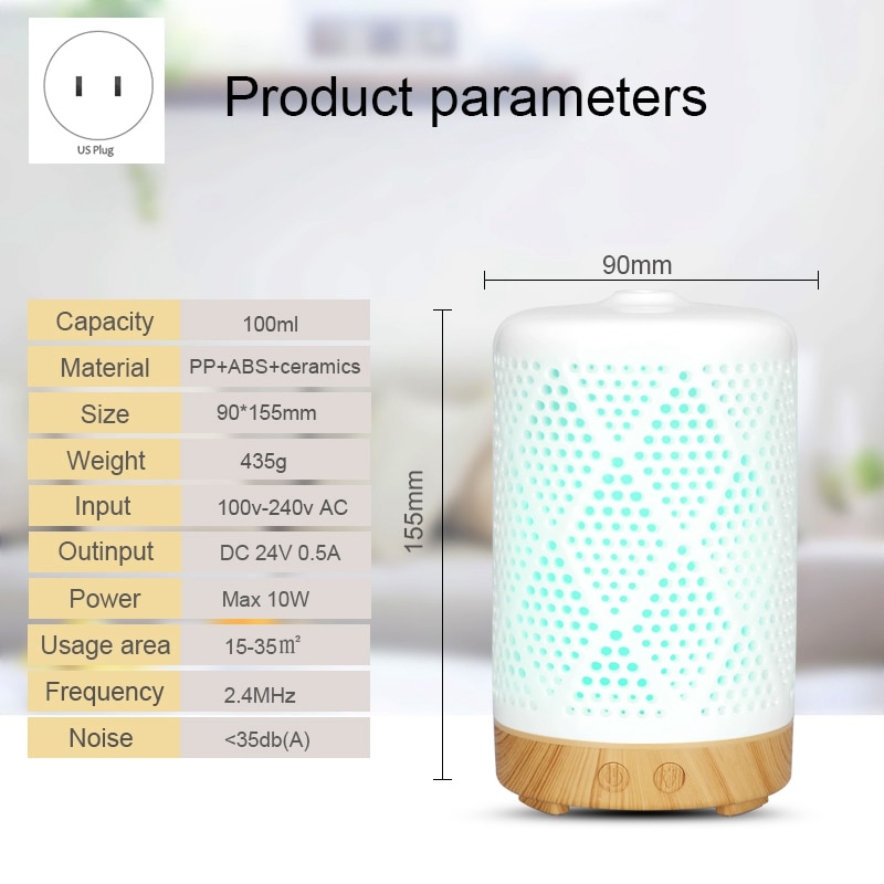 Ultrasonic Aroma Diffuser Ceramic Air Humidifier Purifier Atomizer Essential Oil Diffuser with 7 Color Night Lights for Home