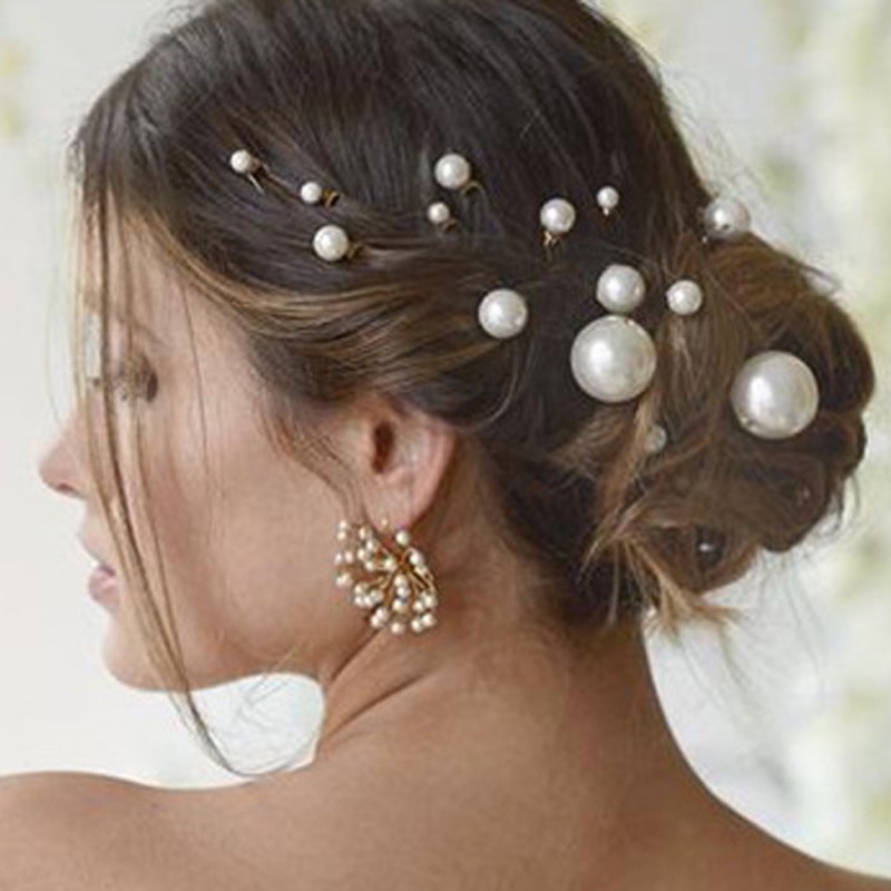 18 stk luksus runde perler bryllup hårnål og klip brude hårnåle brudepige hårstifter til kvinder smykker tilbehør