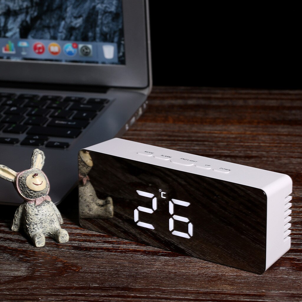 Spiegel Digitale Led Wekker Night Lights Thermometer Wandklok Lamp Vierkante Rechthoek Multifunctionele Bureau Klokken Часы X3