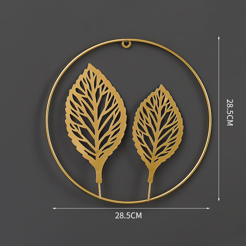 Nordic Home Decoration Metal Decor Living Room Wall Hanging Wall Decoration Round Golden Leaf Wall Hanging Display Stand: D