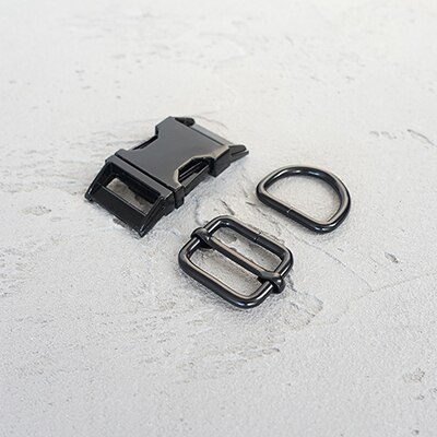 (metal buckle+adjust buckle+D ring/set) 25mm diy dog collar accessory durable and strong hardware Kirsite slider 6 kinds: Black