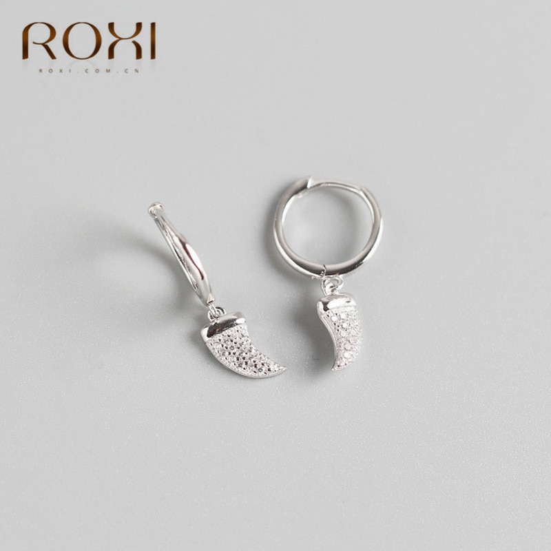 ROXI Punk Style femmes boucles d'oreilles 100% 925 en argent Sterling Mini CZ loup dents pendentif boucles d'oreilles pour les femmes oorbellen