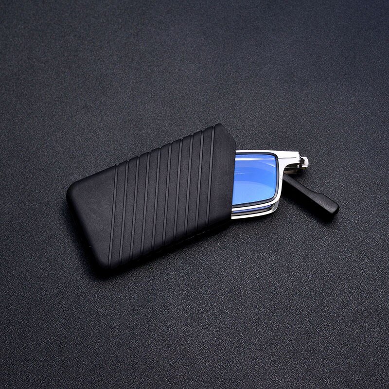 May Flower Blue Anti-Light Men's Reading Glasses Metal Foldable Presbyopia Men's Eyeglasses Frame Cooling Glasses Men With Case