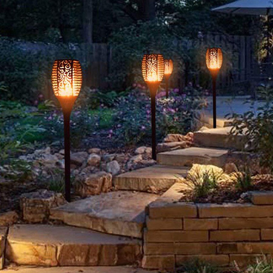 Solar powered flame flickering fakkel lys utendørs vanntett dans flame solar lights hage gjerde sti tiki fakler lampe