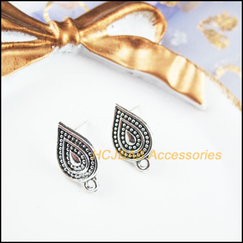 8Pcs Tibetaans Zilveren Kleur Teardrop Bloem Oorbellen Draadhaken Bevindingen 10x18mm