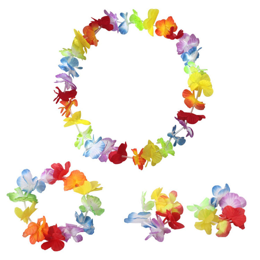 4 stk/sett sommer hawaii blomsterkjede hawaii blomst pannebånd armbånd leis hawaii kranser strandfest dekorasjon