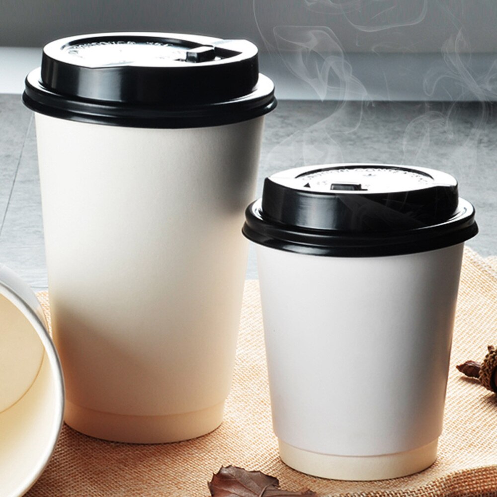 50pcs 280/350ml Disposable Coffee Cup Double-layer Insulation Paper Cup Milk Tea Cup Drinking Accessories with Lid Party Supply