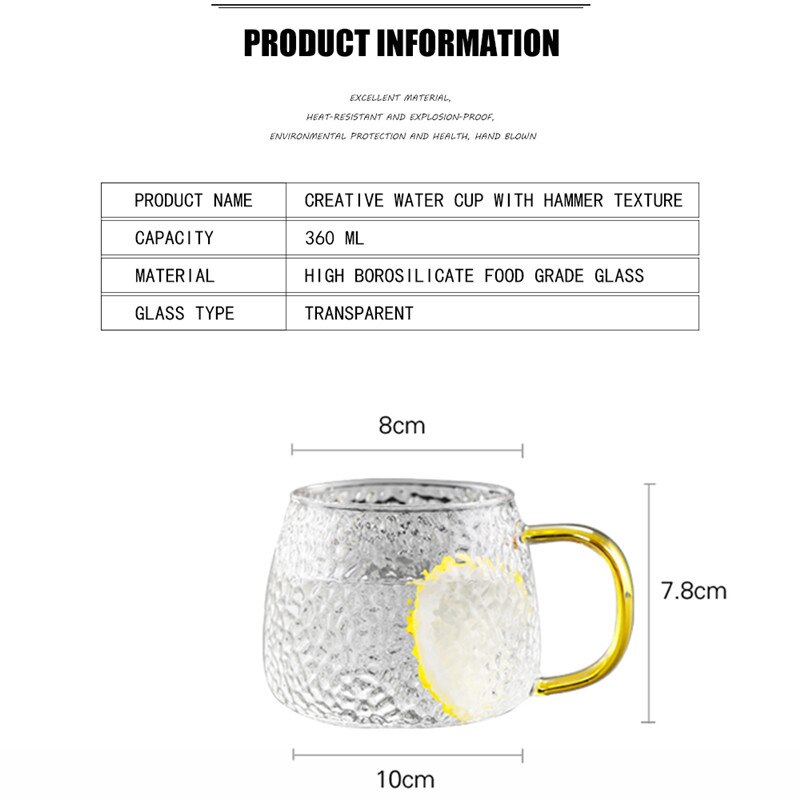 400Ml Thickened Hammered Glass High Resistant Japanese Hammered Glass Mug with Handle