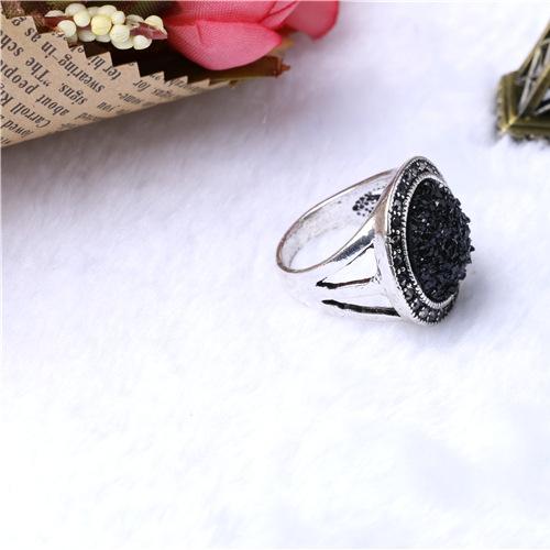 SHUANGR Mode Zwart Gebroken Steen Accessoires Ringen Voor Vrouwen Bohemen Zilver Kleur Sieraden Rvs Engagement Ring