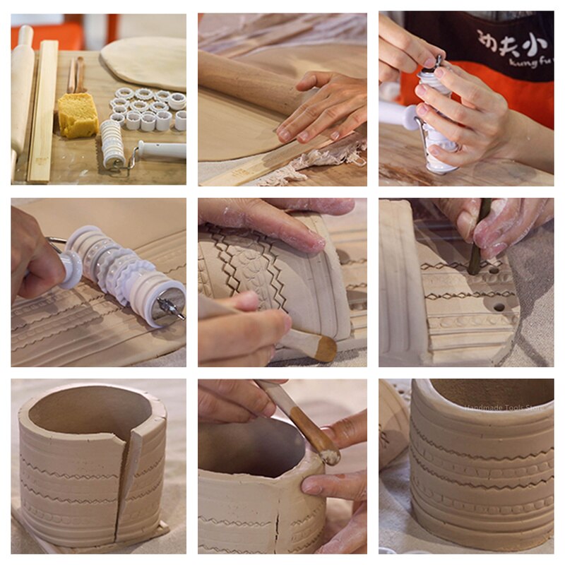 Pottery Clay Plastic Embossing Stick Roller Tools Texture Printing Blank Roller DIY Mud Forming Embossing Tools Multi-Piece Set