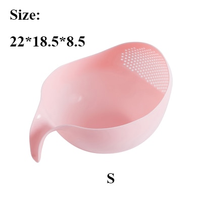 Kitchen Accessories Rice Bowl Drain Basket Fruit Bowl Washing Drain Basket with Handle Washing Basket Home Kitchen Organizer: Pink S