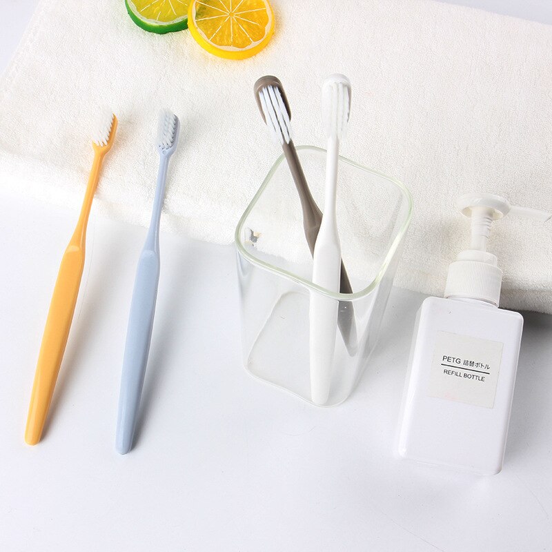 Muji-style-cepillo de dientes de Color plateado para el cabello, paquete de 4 unidades, Color liso japonés, cerdas suaves, carbón de bambú con funda no daña las encías