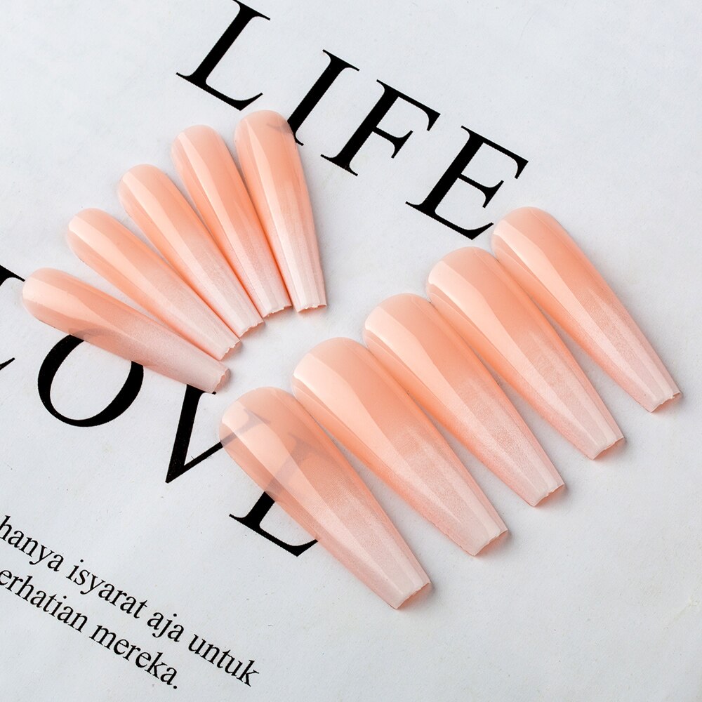 Faux-ongles longs Style français dégradé XXL, couverture complète, pointes en acrylique, amovibles à pression, 600 pièces, produit