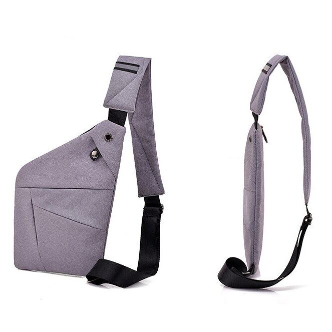 Bolso de pecho multibolsillo para hombre, bolso de mensajero antirrobo para hombre, bolso de pecho Unisex con interfaz de auriculares gris