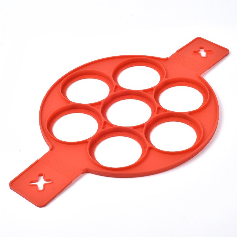 Pannenkoek Maker Hart/Ster/Ronde Vormige 7 Gaten Anti-aanbak Siliconen Bakvorm Ring Gebakken Ei Voor Familie Koken keuken Gereedschap: Round Red