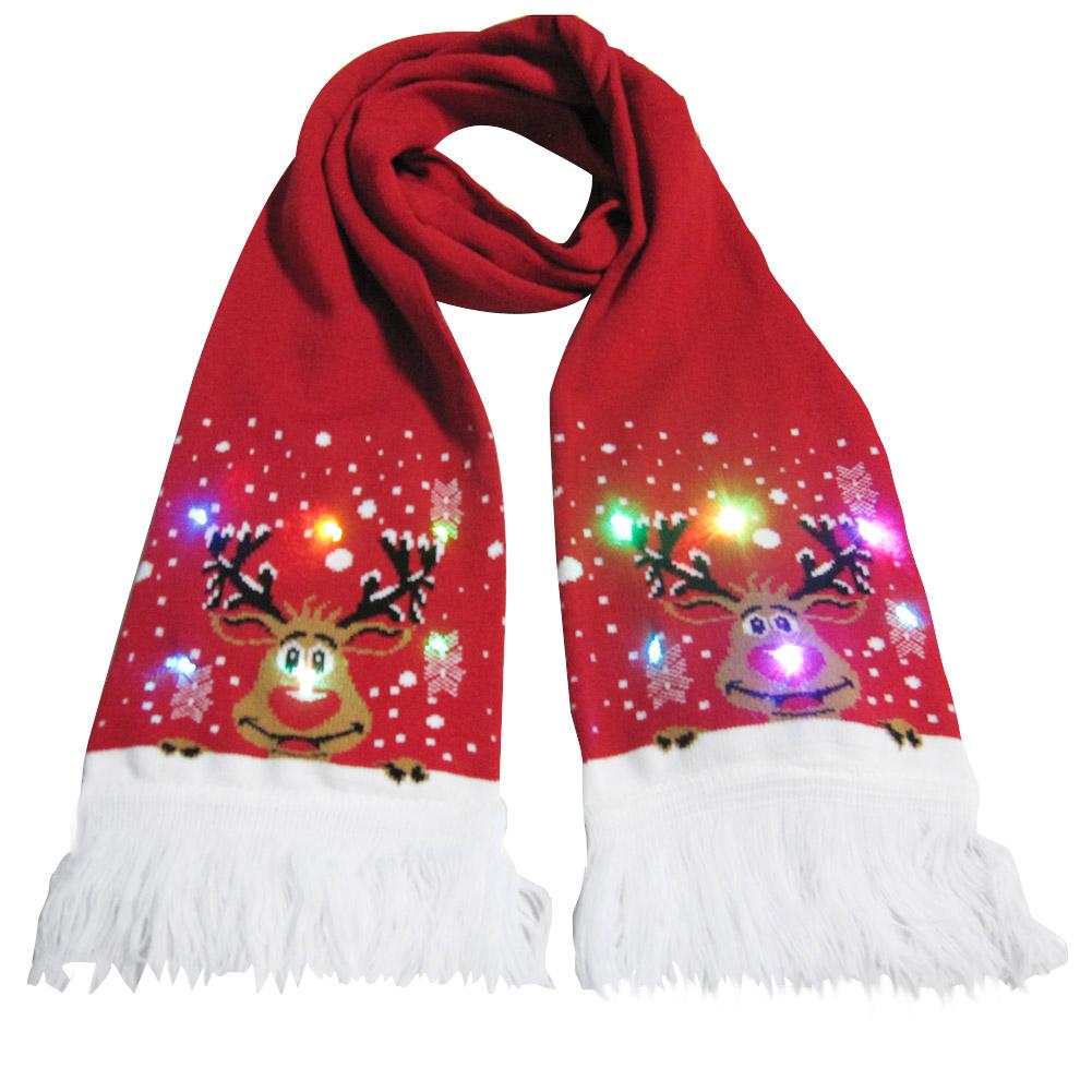 Lysende tørklæde varm strik kvast tørklæde til juledekoration lys op strikket hat til barn voksen til julefest