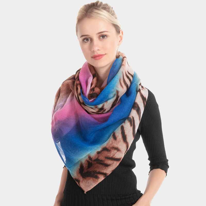 Spring fall voile kvinder tørklæde sjal rinbow tiger print tørklæde 180*90cm foulard femme modis bufanda mujer damer foulard soie