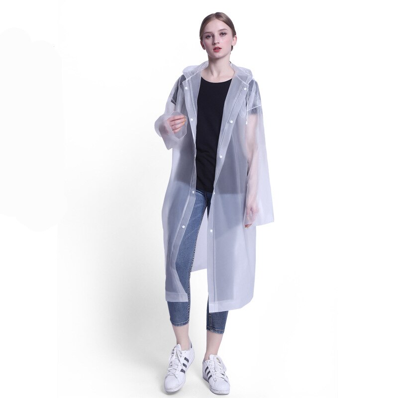 Thickened EVA Raincoat Women Outdoor Portable Waterproof Rainware Women Rain Jacket Poncho for Travel Camping Hiking: white