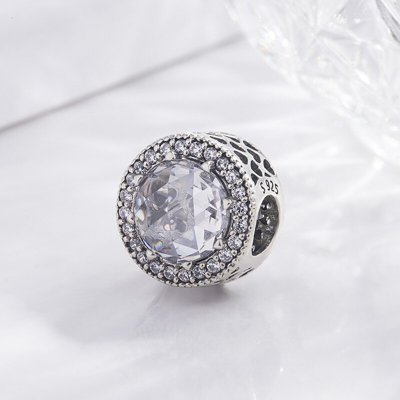 100% 925 Sterling Silver Charms Sparkling Blue White Crystal Charm Fit Original Pan Charm Bracelets Necklace Diy jewelry