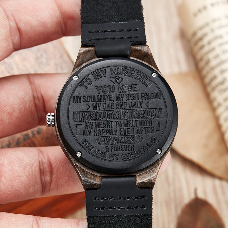 Trä klockor till min man graverad kvarts klocka herr bambu modern armbandsur natur trä läder klocka