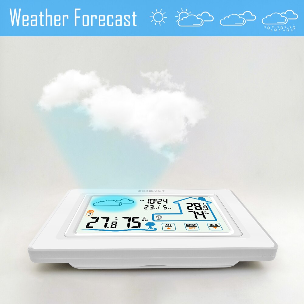 Digital Wireless Hygrometer Touch Screen Weather Station Temperature Humidity Meter Hygrometer Table Decorative Touch Clock