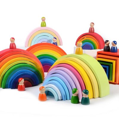 Baby Große Bausteine kinder Holz Spielzeug Kreative Regenbogen Stacker Montessori Vorteile Intelligenz für Kinder