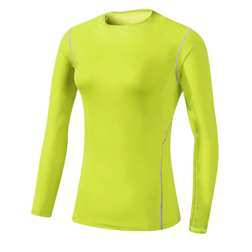 Camiseta deportiva de Fitness de capa Base de secado rápido para mujer, Top de manga larga para gimnasio, camiseta para correr para mujer, ropa de entrenamiento de tren, camisa de Yoga blanca: XXL / Verde fluorescente