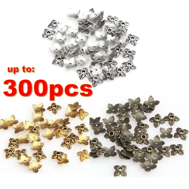 300 stk. 200 stk. 100 stk. tibetansk sølv/guldtonet legering 4 bladperlehætter til smykkefremstilling 6mm perler gør-det-selv håndværk