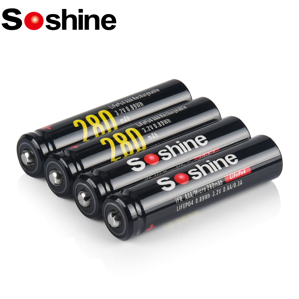 Soshine 4/8/12 sztuk AAA 10440 LiFePO4 bateria 3.2V 280mAh akumulator latarki kamera golarka ogniwa bezprzewodowa mysz zabawka