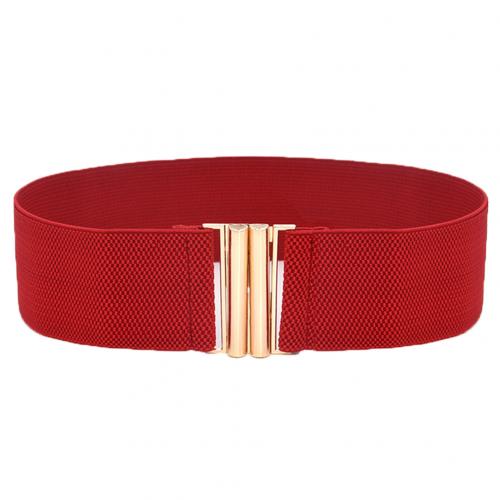 Cinturón de cuero de imitación ancho con hebilla de Color sólido para mujer, cinturón elástico para pantalones vaqueros: Rojo