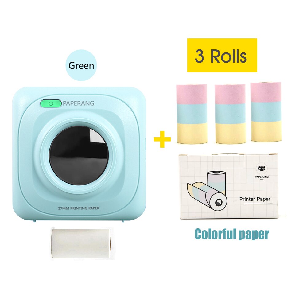 PAPERANG-Impresora térmica de bolsillo P1, dispositivo de impresión portátil, inalámbrica, BT, móvil, 200dpi, para fotos, recibos, notas, etiquetas: GR-3 Rolls Colorful