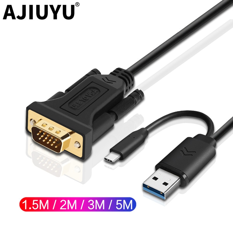 AJIUYU USB 3.0 Naar VGA Adapter USB C Type-c Datakabel Externe Kaart Video Multi display Converter Voor PC Laptop Windows 10 8 7