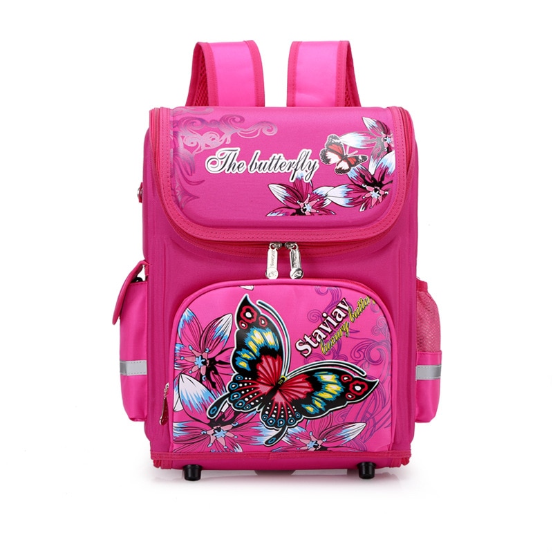 Kids Cartoon School Backpack EVA Folded Orthopedic Children School Bags for Girls Butterfly School Backpacks Mochila Infantil: butterfly red