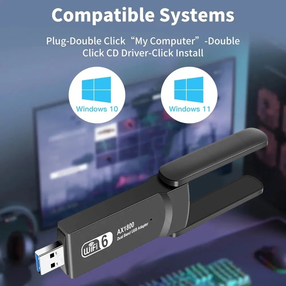 1800 Mbit/s WiFi 6 USB-Adapter Dual Band 2,4 G/5 GHz Wireless WiFi Receiver USB 3.0 Dongle Netzwerkkarte für Laptop PC Win 10/11