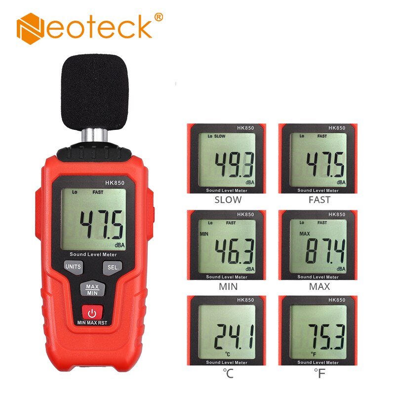 Neoteck 35-135dB (EEN) Decibel Meter Noise Volume Meten Digital Sound Level Meter Self-Gekalibreerd Decibel Monitoring Tester