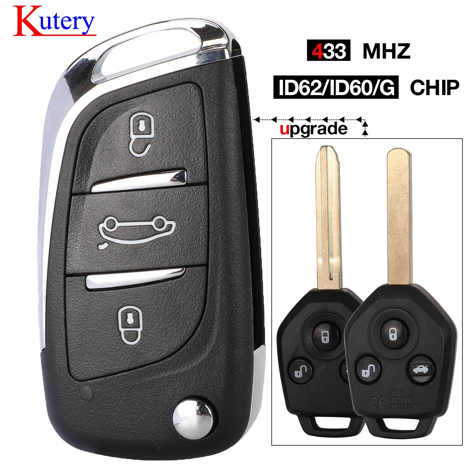 kutery 433MHz 4D62 ID60 G Chip 3 Button Remote key for Subaru Forester OutBack XV Origianl/ Upgraded Flip Folding Key Fob