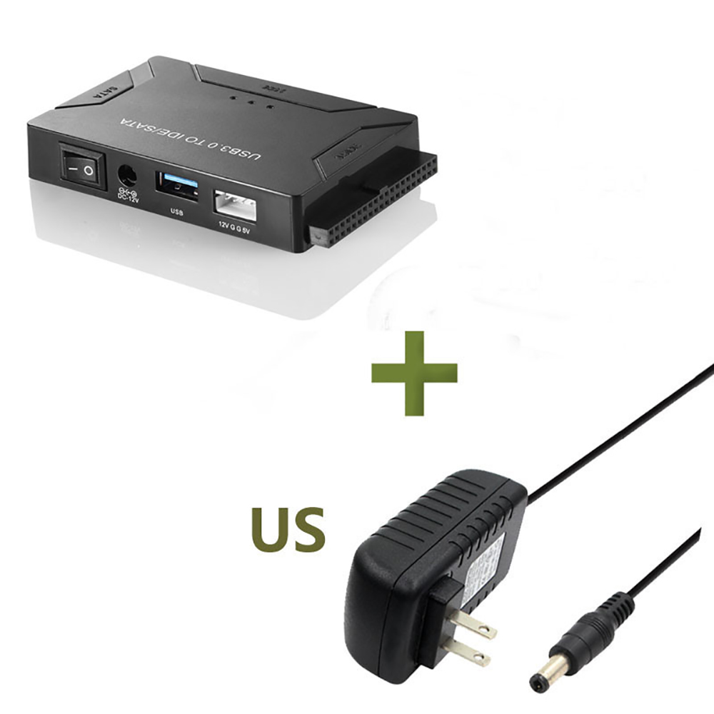 Adaptador de datos USB 3,0 a SATA IDE ATA para PC y portátil, controlador de disco duro HDD de 2,5 "y 3,5" con alimentación externa, convertidor SSD HDD: Azul