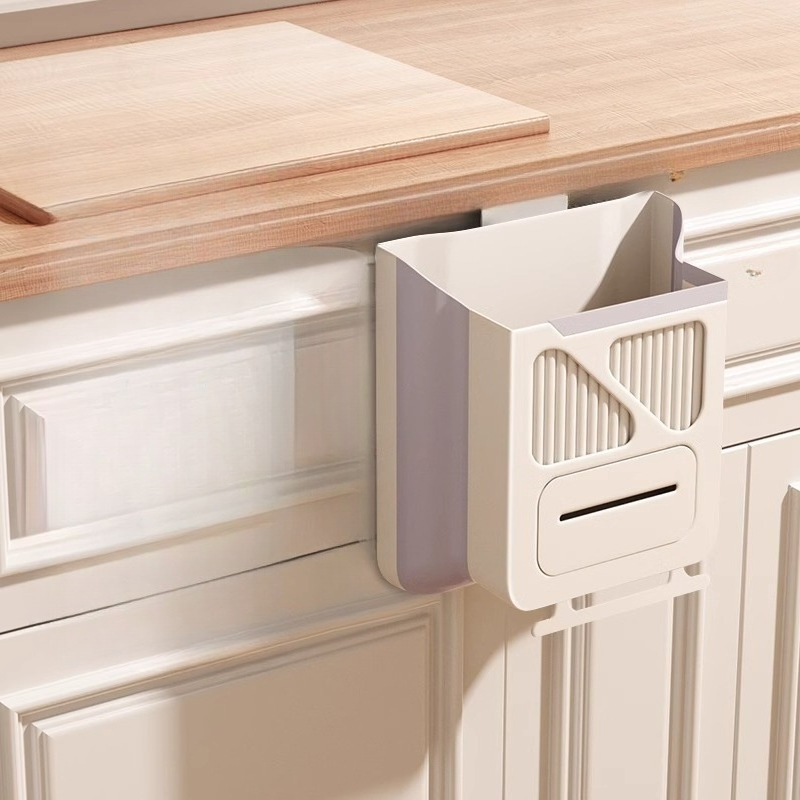 Kitchen garbage bin wall mounted foldable household kitchen waste cabinet door dedicated storage bin: M / Light Grey