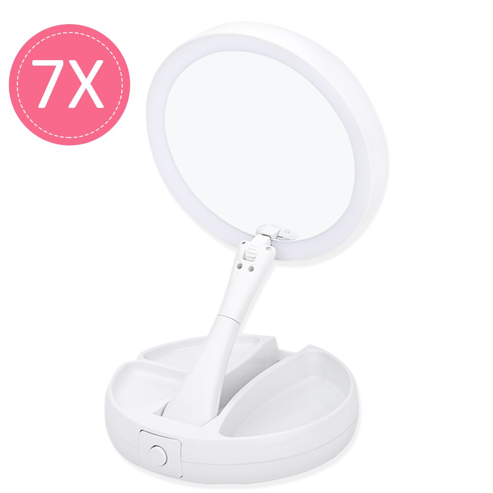 Foldable USB Charging or Battery Led Mirror Makeup White Vanity Cosmetic Mirror with Light 7X Magnifying Table Mirrors