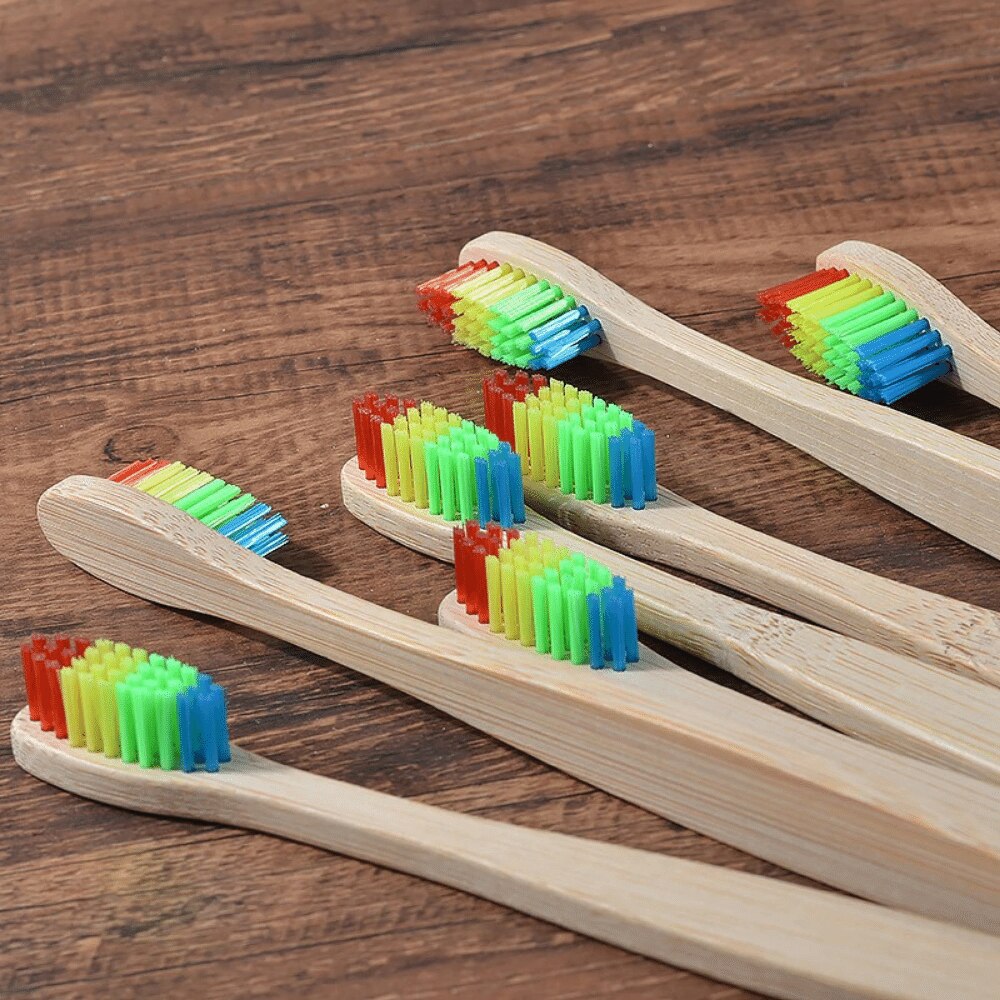10 Pcs Multi Kleur Bamboe Eco Vriendelijke Houten Tandenborstel Zachte Haren Tip Houtskool Volwassenen Oral Care Tandenborstel