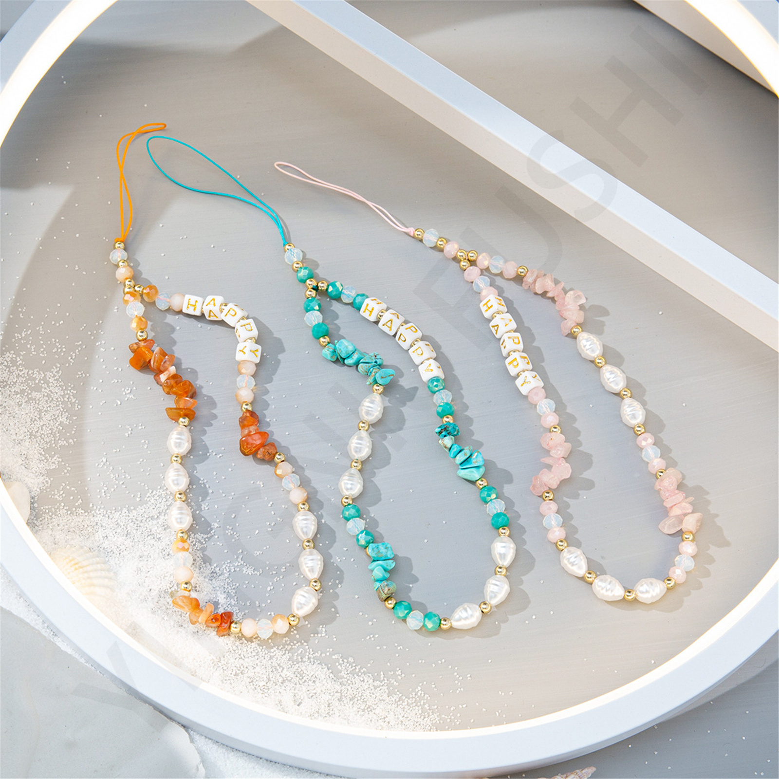 Catena di cellulare con perle di ghiaia moda cinturini per cellulare con perline fascino catena appesa cordino anti-perso cinturino da polso portachiavi