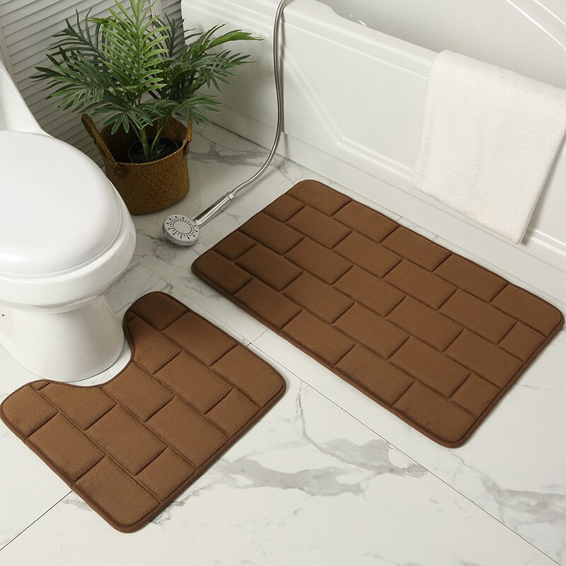 2 Piece Set Bath Floor Mat Absorbent Non-Slip Shower Room Door Mats Toilet Floor Mat Washable and Absorbent Soft Bathroom Rug