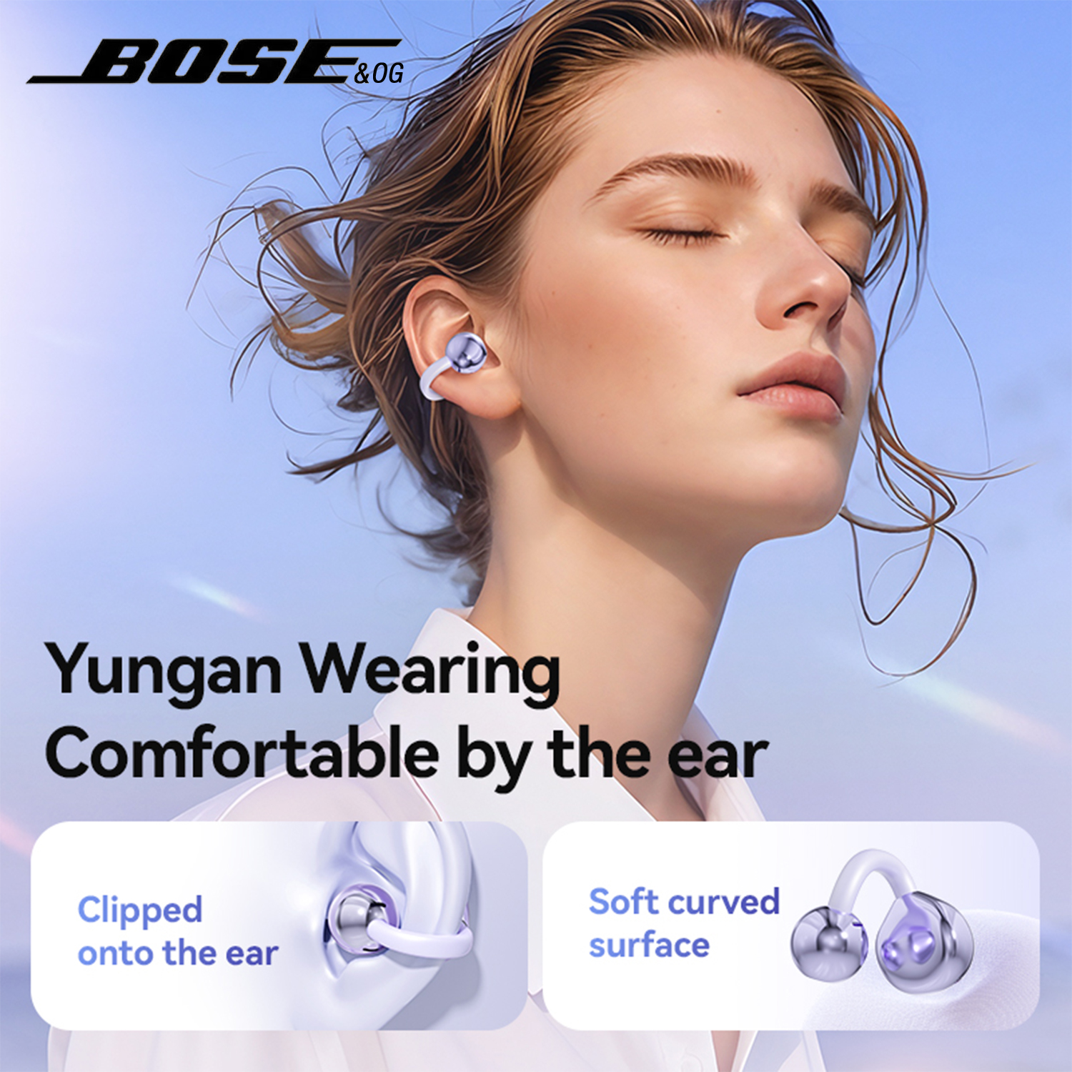 BOSE&OG M79 Bluetooth Earphones Clip-On Earbuds LED Bluetooth 360° Clip-On Sport Wireless Earphones Long Battery Life Non-In-Ear