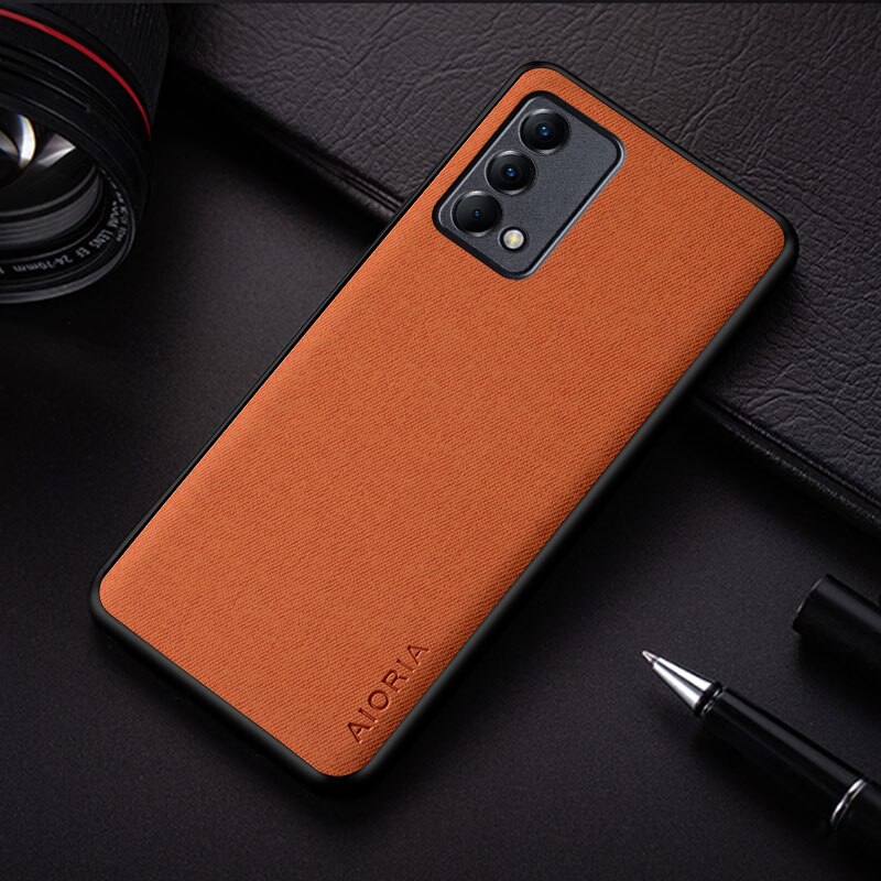 fallen für Realme GT Meister Auflage funda einfache einfarbig textil Leder stoßfest schutzhülle Zurück Abdeckung coque: Orange