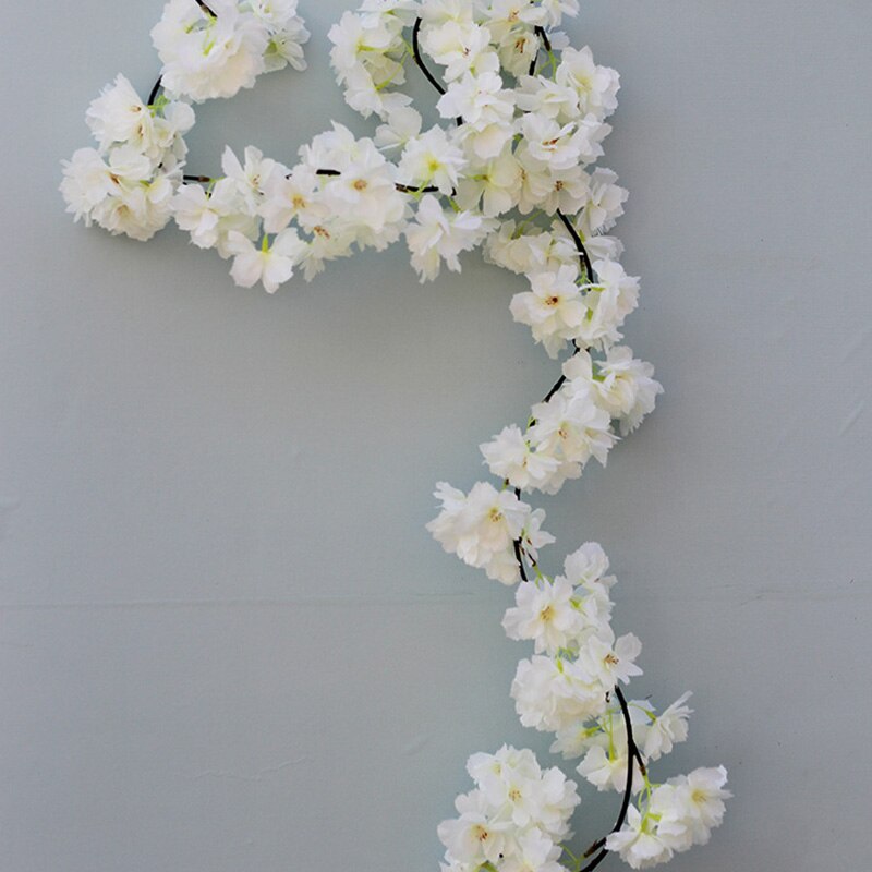 Flores artificiales de cerezo de mimbre Sakura de 180cm, guirnalda colgante de pared de vid y Flor de seda para decoración de hogar o boda: Blanco lechoso