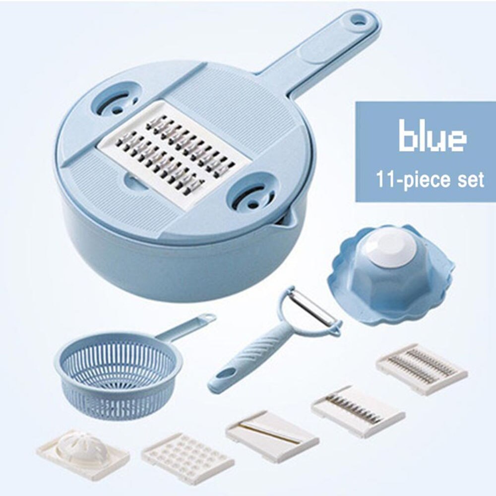 Multifunctionele Groenten Cutter Keuken Staal Blade Rasp Ronde Mandoline Slicer Aardappel Slicer Keuken Gadget: blue